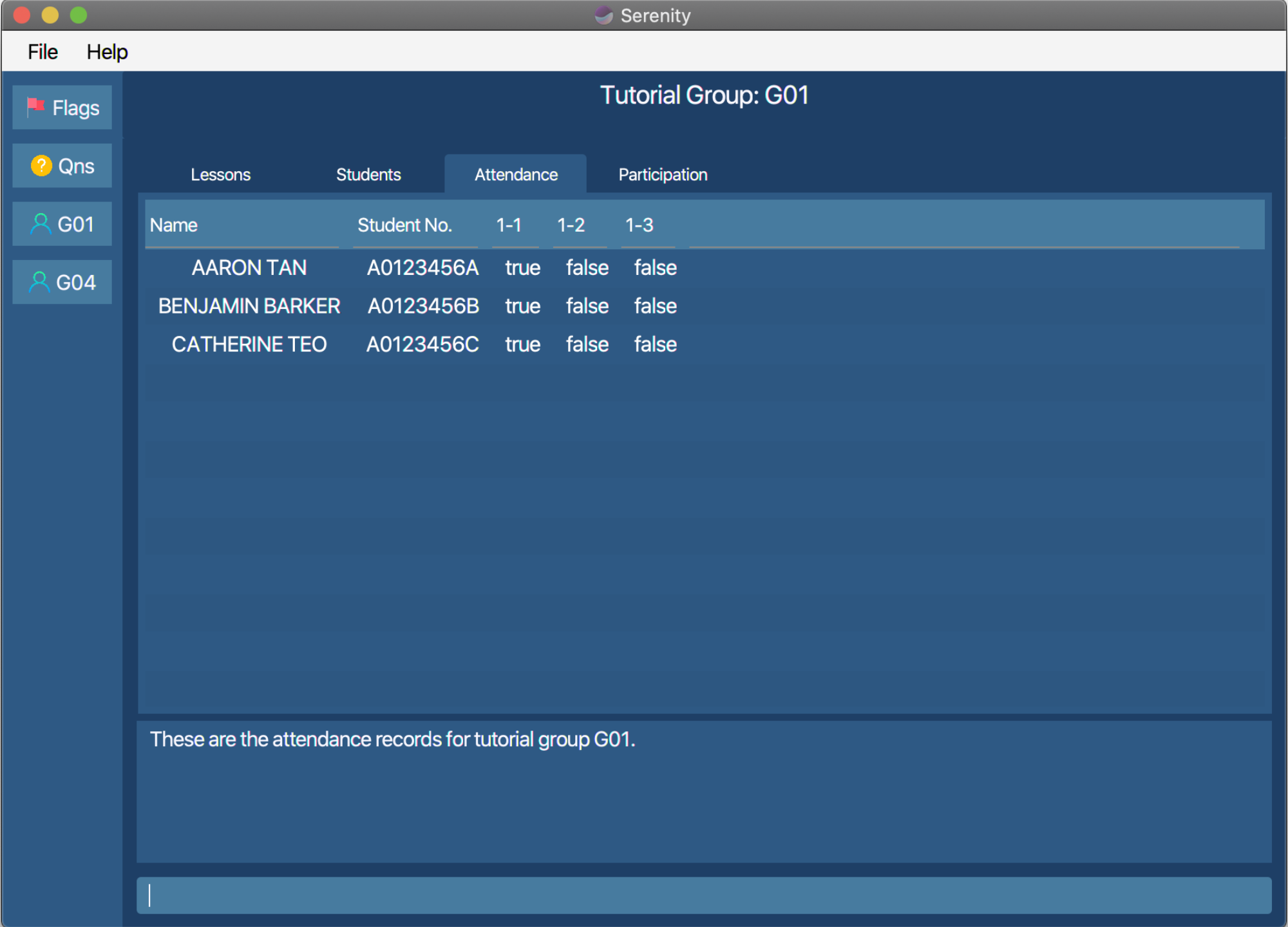 User interface for viewing tutorial attendance