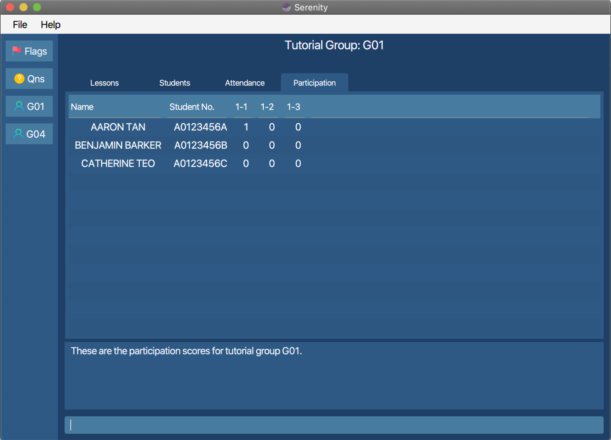 User interface for viewing tutorial participation score sheet